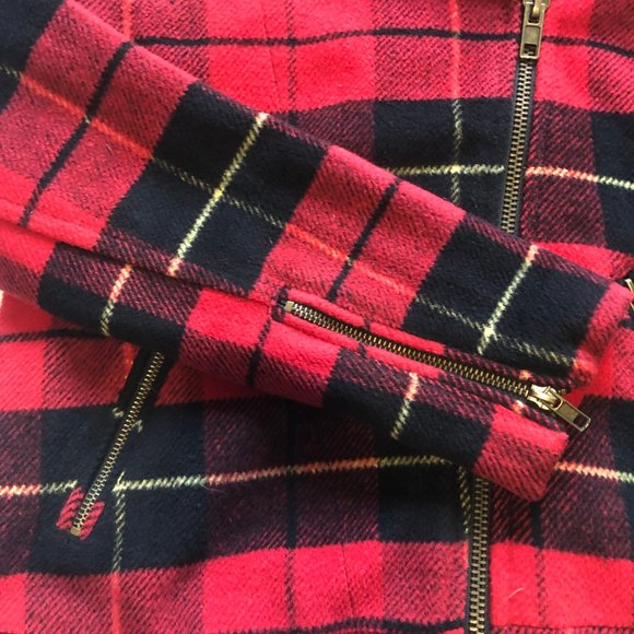Forever 21 Premium Label Wool-Blend Buffalo Plaid Moto Zip-Up Jacket - Picture 5 of 8